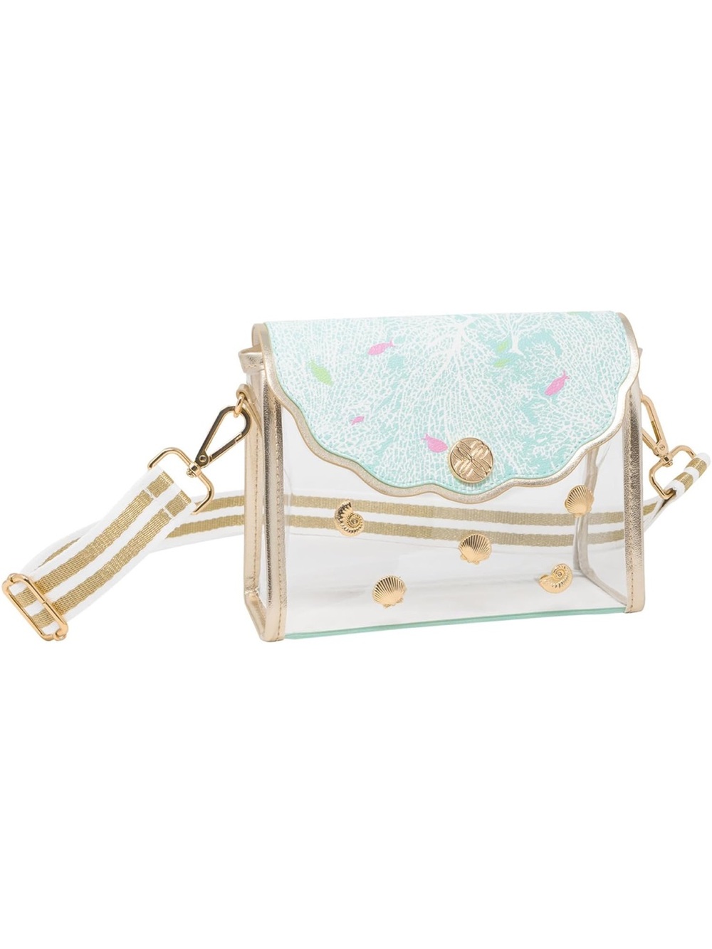 New Lilly Pulitzer Clear Crossbody Mint Scallop & Gold for Stadiums & Concerts